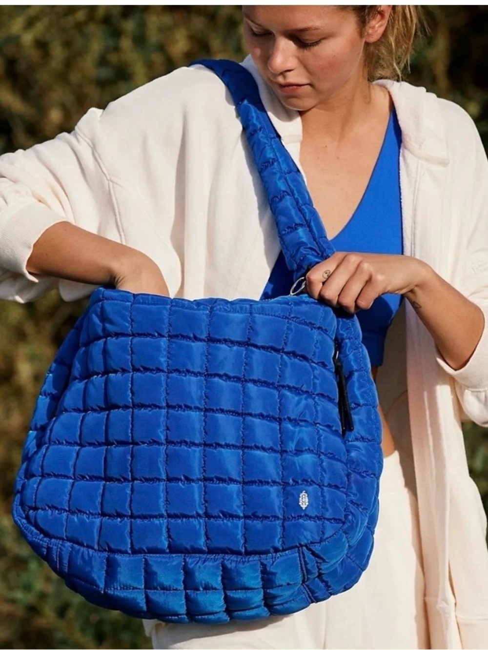 Free People FP Movement Quilted Carryall Bag Cobalt Blue OS
